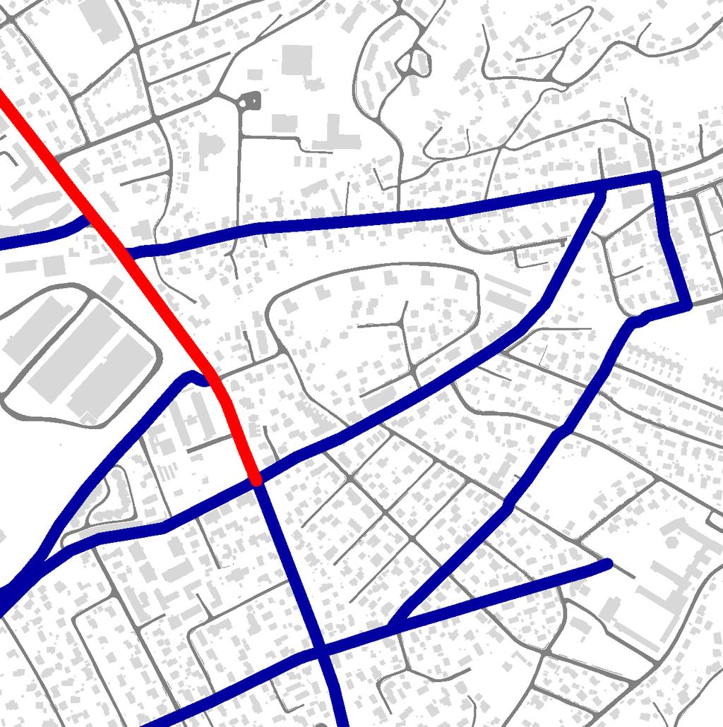 Tunge kjøretøy. Bussruter. Flere avkjørsler ut på veien. Ensidig fortau fra Mælen til Jernbanebroen. Skolerute.