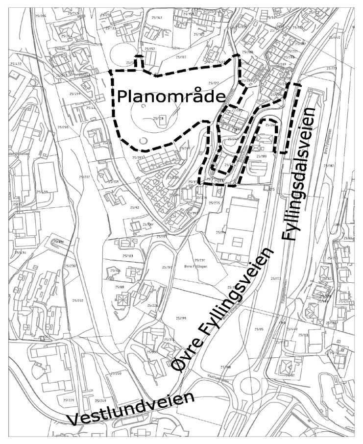 1 Bakgrunn og avgrensing Området er satt av til bebyggelse og anlegg i kommuneplanens arealdel og regulert til småhus i reguleringsplan for Fyllingsdalen Boligfelt X Nordøstre del (Plan ID 11860000).