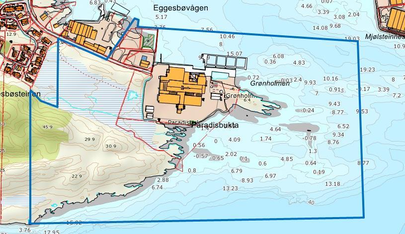 Figur 2 Oversikt over planområdet i detalj. Plangrense i blå linje 2 Planprosess 2.1 Forslag til framdrift Varsel om oppstart av reguleringsplan og utlegging av planprogram skjer i juni 2017.