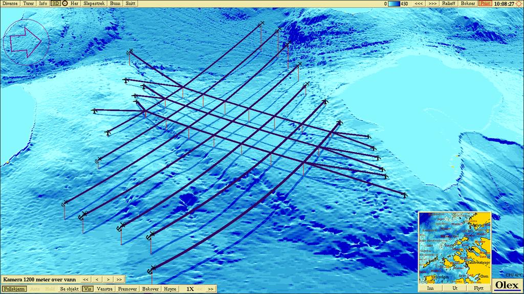 Neumann parameter: 0.373 Figur 4: Tredimensjonalt perspektivisk bunnkart som viser bunntopografi under anlegget. Bilde 1200 km over vann.