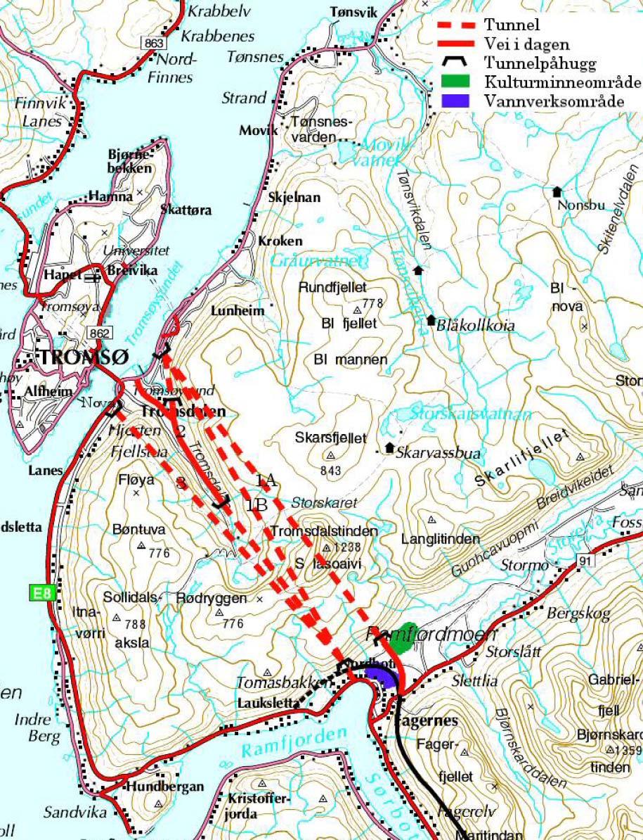 NÆRINGSOMRÅDE VED LEIRBAKKEN, TROMSØ KOMMUNE 11 2.6.4 Tindtunnelen Tindtunnelen er et privat prosjekt som er fremmet av Polarporten AS.