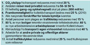 Miljøpakkens kjennetegn 10 klare og etterprøvbare mål Nullvekst i biltrafikken og 20