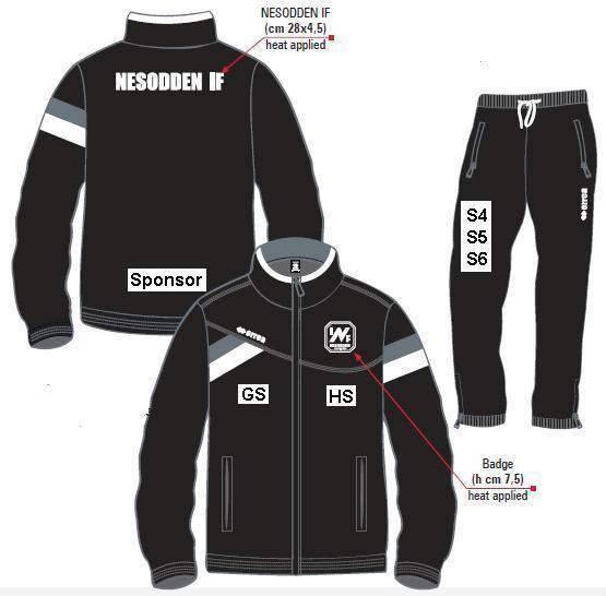 OVERTREKKSDRESS Nesodden IF øverst på ryggen Generalsponsor høyre bryst Hovedsponsor venstre bryst (under under