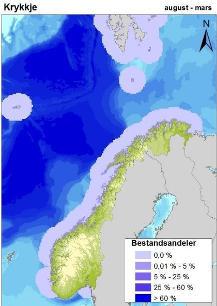 Figur F-35 Nasjonal bestandsfordeling av ismåke og krykkje