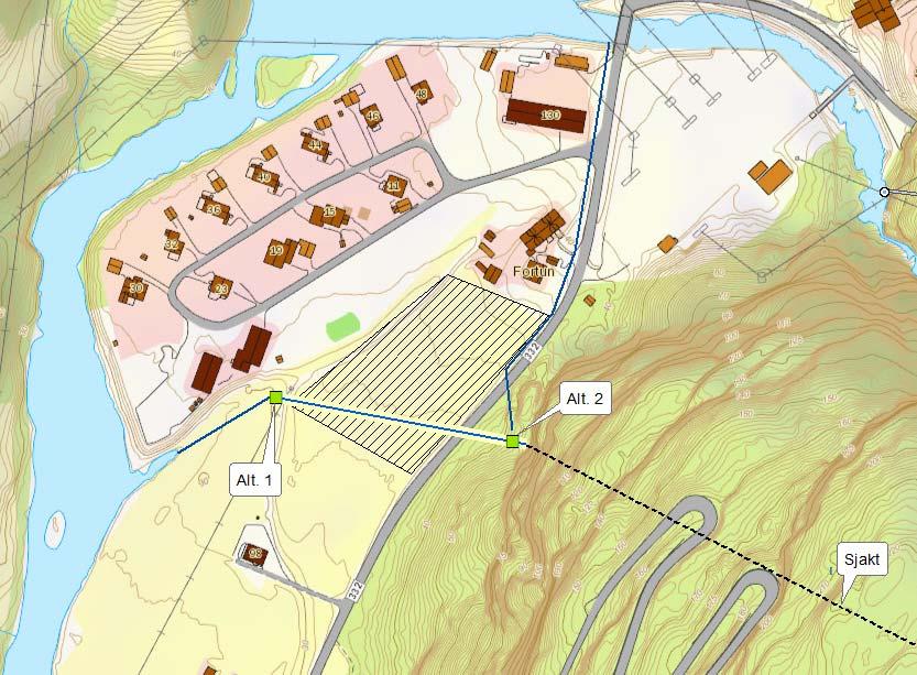 6 Figur 1. Nedre del av rørtraséen og kraftstasjonen 2.2.7 Kjøremønster og drift av kraftstasjonen 2.2.8 Veibygging For alternativ 1, vil det bygges en vei på ca.