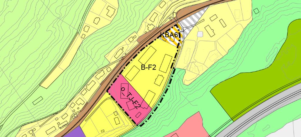 Utsnitt av vedtatt kommunedelplan, med angivelse av området ved Soknes. I bestemmelsene til kommuneplanen heter det at felt KBA6 skal benyttes til boligformål.