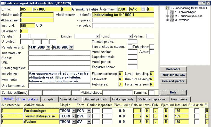 Struktur på undervisningsaktivitetene Struktur på undervisningsaktivitetene registreres i et hierarki hvor det benyttes tallkoder.