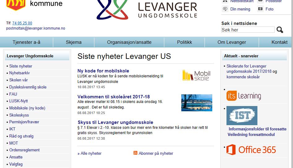Hvor finner du påloggingen? Skolens hjemmeside: http://levanger.kommune.