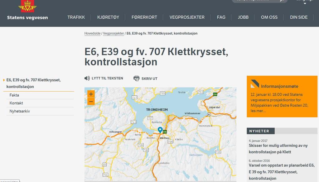 Informasjonsmøte grunneiere E6, E39 og Fv 707 Klettkrysset Informasjon Planarbeidet har en