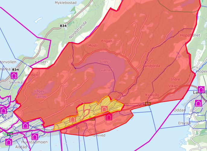 Støver inntaksområde dekker Soløyvannet og nesten til Hopen