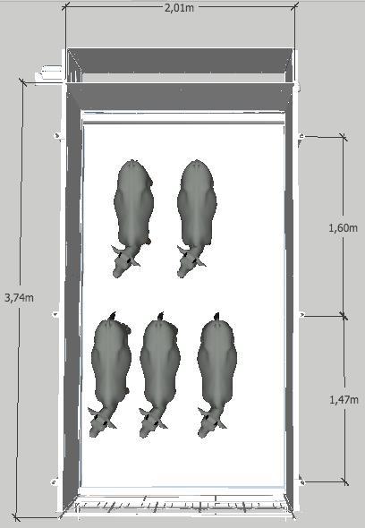 2.3 Beskrivelse av Moving Floor gruppeboks Moving Floor gruppeboks for kalv hadde en total lengde på 4,63 m, bredde på 2,45 m, høyde på 1,50 m, og en totalvekt på ca. 600 kg.