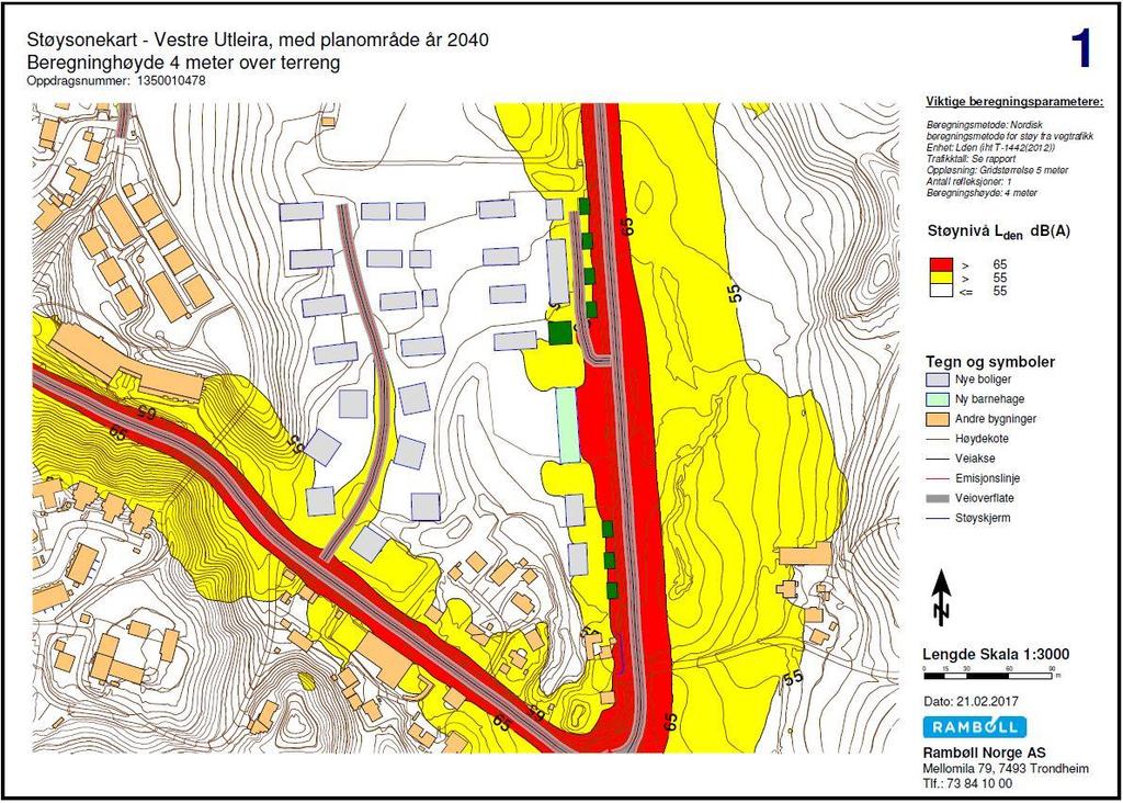 10 (15) STØYUTREDNING 5. RESULTATER Resultatene er presentert i form av støysonekart med rød, gul og hvit sone. Støysonekartene er vedlagt rapporten i helsides format for bedre lesbarhet.