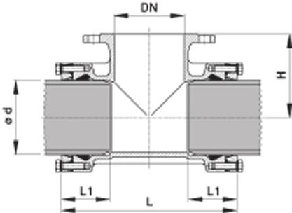 ød DN L (mm) L1 (mm) H (mm) Vekt (kg) 2104593 63 50 236 83 100 8,00 2104594 75 65 250 85 110 9,00 2104595 90 80 268 85 140 11,00 2104596 110 50 240 85 150 10,00 2104597 110 80 270 85 150 11,50