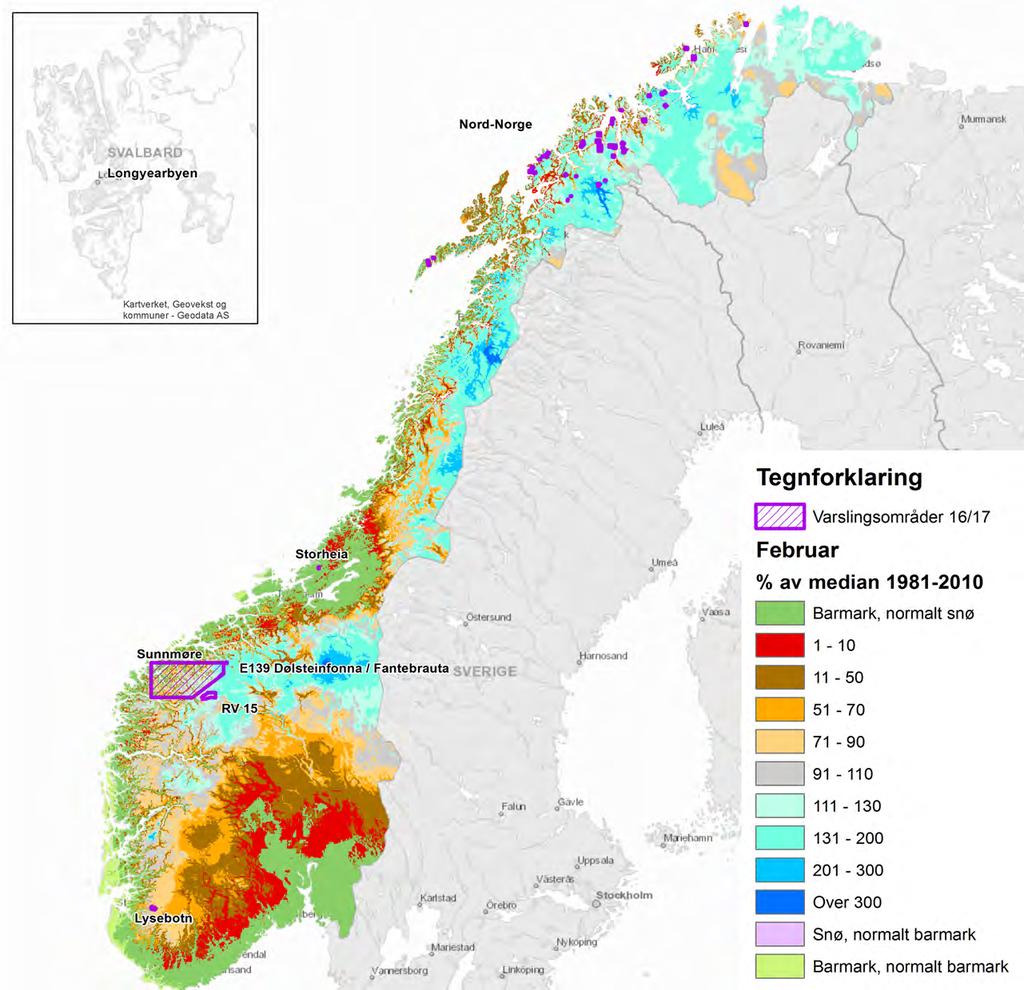 Februar Nord-Norge Rolig måned med få henvendelser om snøskredfare.