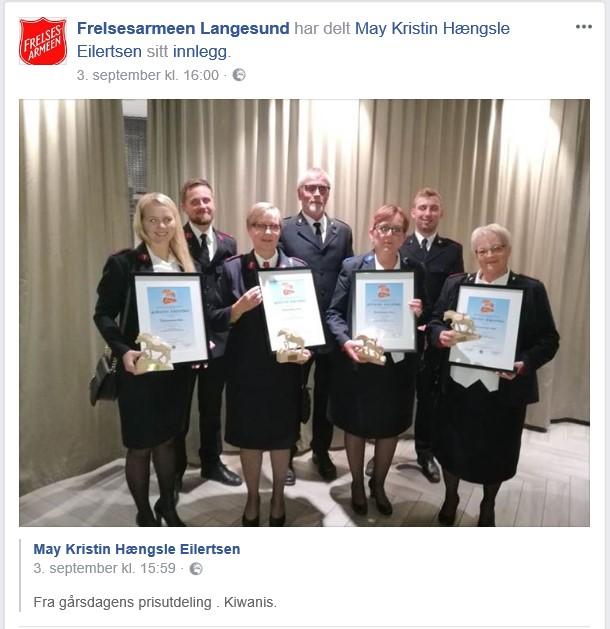 Frelsesarmeens barn og unge i Langesund, Breivik, Porsgrunn og Skien fikk årets pris som var på hele kr. 100.