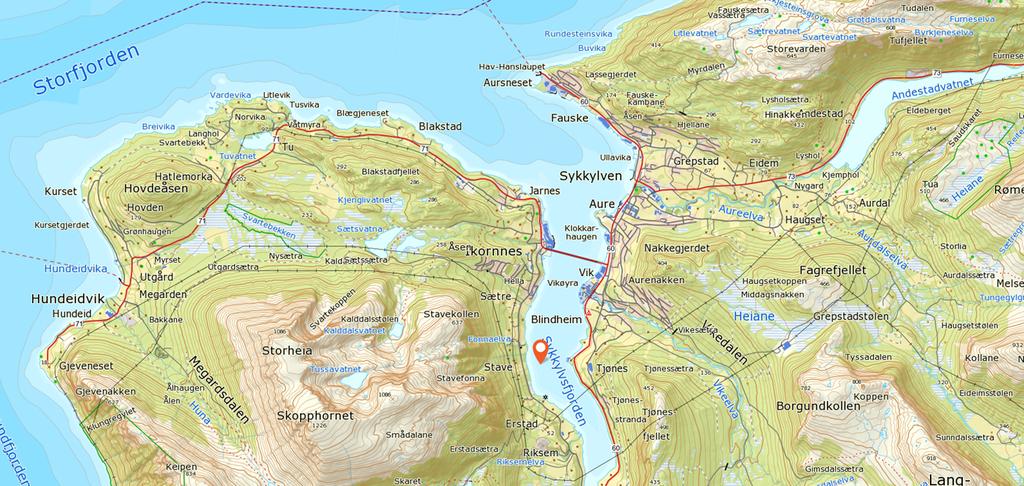 4.8 Nærmere beskrivelse av resipient Lokalisering Sykkylvsfjorden ligger i Sykkylven kommune og er en arm av Storfjorden i Møre og Romsdal. Se kartutsnitt 1.1. Kartutsnitt 1.1 Tynesfabrikken til J.E.