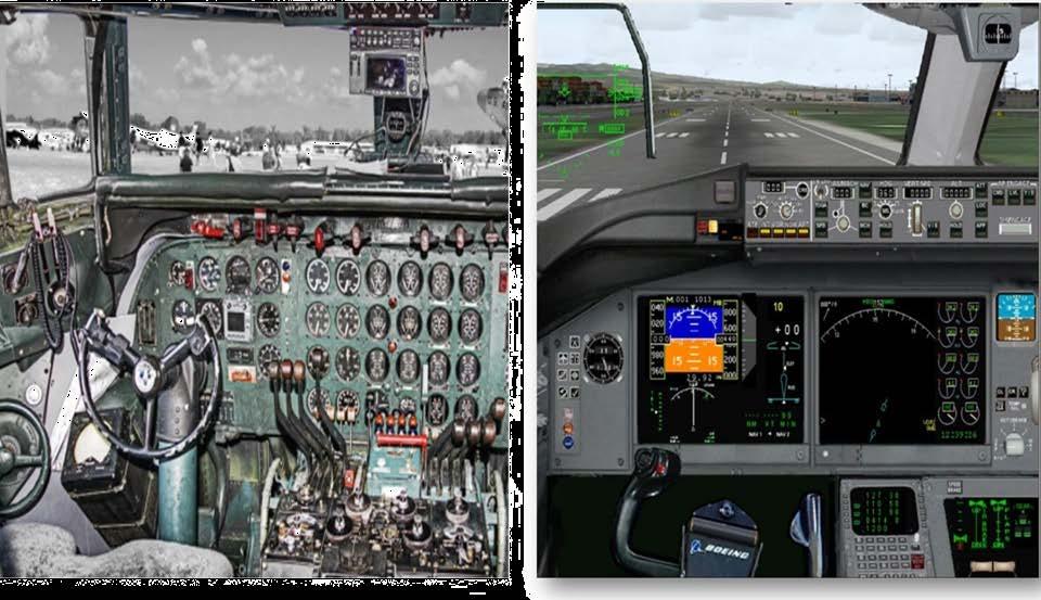 Teknologisk forbedring Gammel cockpit Moderne cockpit