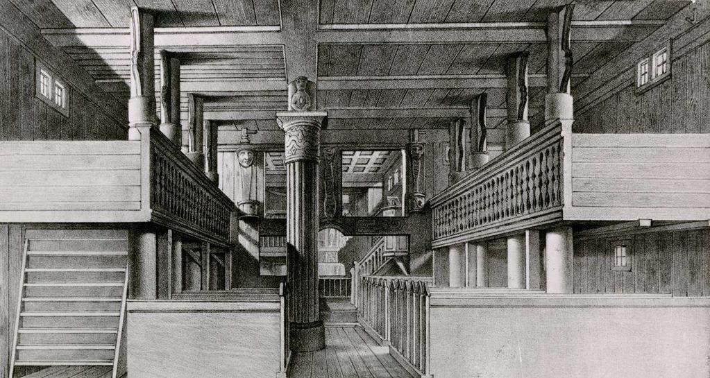 Fig.3: Schiertz tegning av interiøret i 1837, før Nebelongs