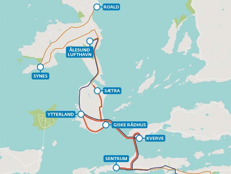 Hovudoppsett «fastlandsbuss» med flybuss Timesfrekvens Vigra-Valderøya-Ålesund Timefrekvens, Godøya Ålesund Timesfrekvens, Ellingsøya Ålesund Halvtimesfrekvens Valderøya Ålesund Eigne flybussar ved