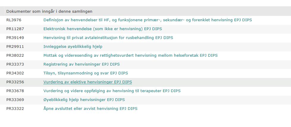 Vedlegg 1 Regionale prosedyrer Oversikt over