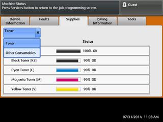 Vedlikeholde maskinen 3. Velg Andre forbruksartikler på rullegardinmenyen for forbruksartikler for å vise statusen for andre forbruksartikler, som f.eks.