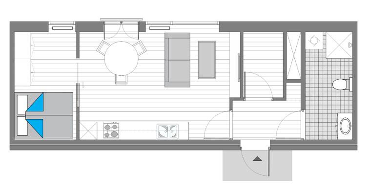 2-roms leilighet Type 4 BRA: 42 m 2 / P-ROM: 39 m 2 / BALKOG: 0 m 2 Fransk balkong