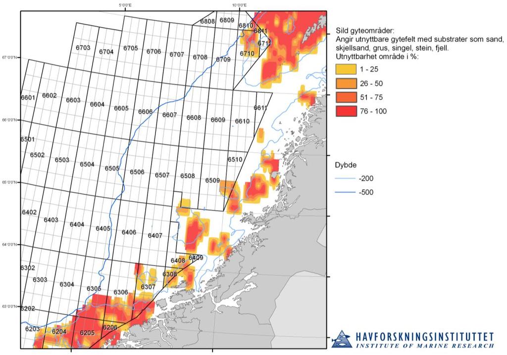 5 Figur 3 Sildens gyteområder i Norskehavet og rundt Lofotodden Bunnfisk og dyphavsarter Seibestanden nord for 62 N gyter på bankområdene utenfor Møre, Nordland og Vesterålen Seibestanden ble av ICES
