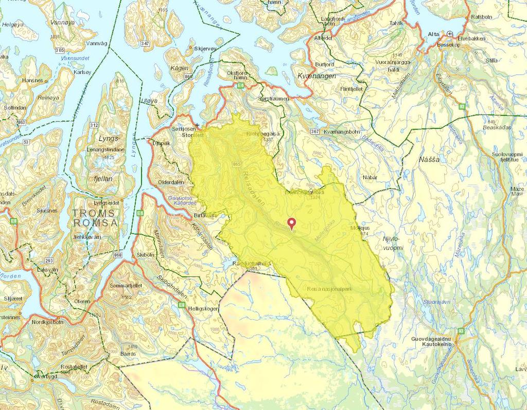 2 Vassdrags- og reguleringsbeskrivelse Reisavassdraget har utspring i de sør-vestlige områder av Finnmarksvidda, og mens en liten del av vassdraget ligger i Finland, og i Finnmark fylke, renner