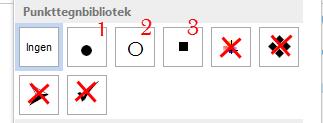 Punktmerking Følgende punkmerking støttes: Første punktmerking o Andre punktmerking Tredje punktmerking Eksempel Støttes ikke Tabulatorer Fotnoter Vektorgrafikk, som for eksempel kart Word-Art,