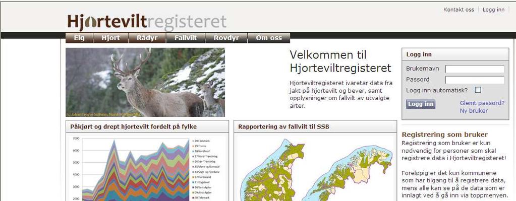 Hjorteviltregister Registrere vald/jaktfelt Hjorteviltregisteret ivaretar data fra jakt på hjortevilt og data om registrert
