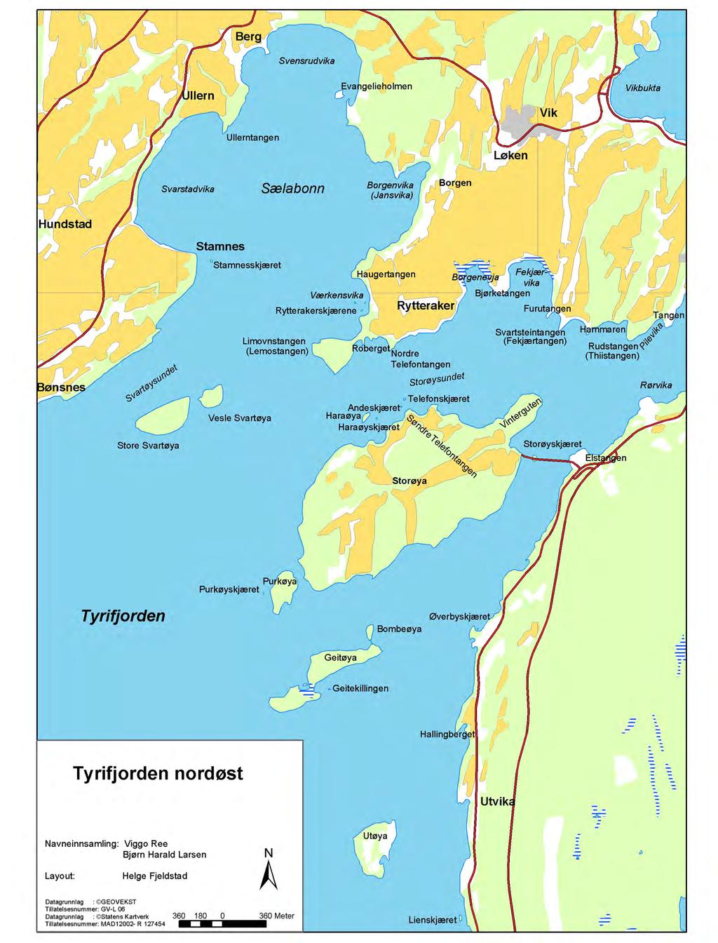 Figur 2. Kart over nordøstre del av Tyrifjorden.