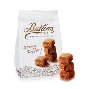 BUTLERS CHOCOLATE & SEASALT TOFFEES 100G (501042) BUTLERS CREAMY TOFFEE 125G (501040) BUTLERS