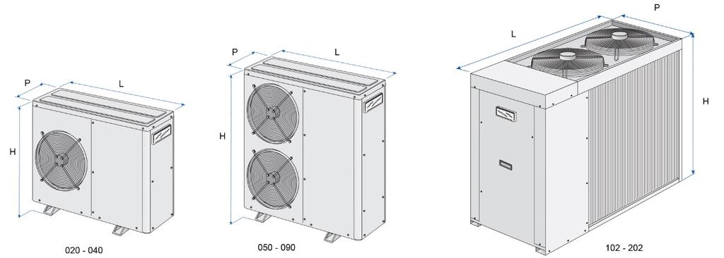 Dimensjoner Std vers 020 025 030 040 050 070 080 090 102 152 202 L mm 900 900 900 900 1124 1124 1124 1124 1750 1750 1750 H mm 868 868 1000 1000