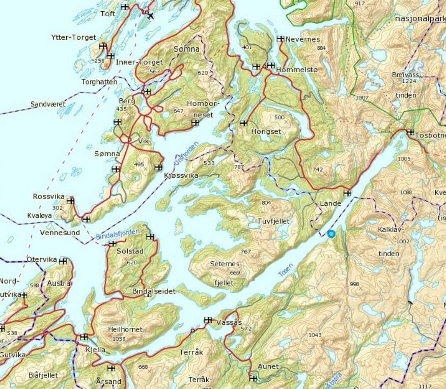 2. Områdebeskrivelse Ønsket lokalitet Kollsvika ligger i Bindal kommune, Nordland. Kollsvika ligger på østsiden av Tosen, omtrent 5km sørvest for Lande.