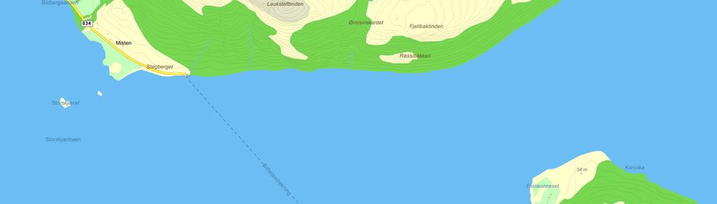 5114104 Konsekvensutredning Landskapsbilde Planområdet Planområdet ligger i i strandlinja i en av de ytre små og korte fjordarmene, Mistfjorden, ut mot kysten nord for Bodø.