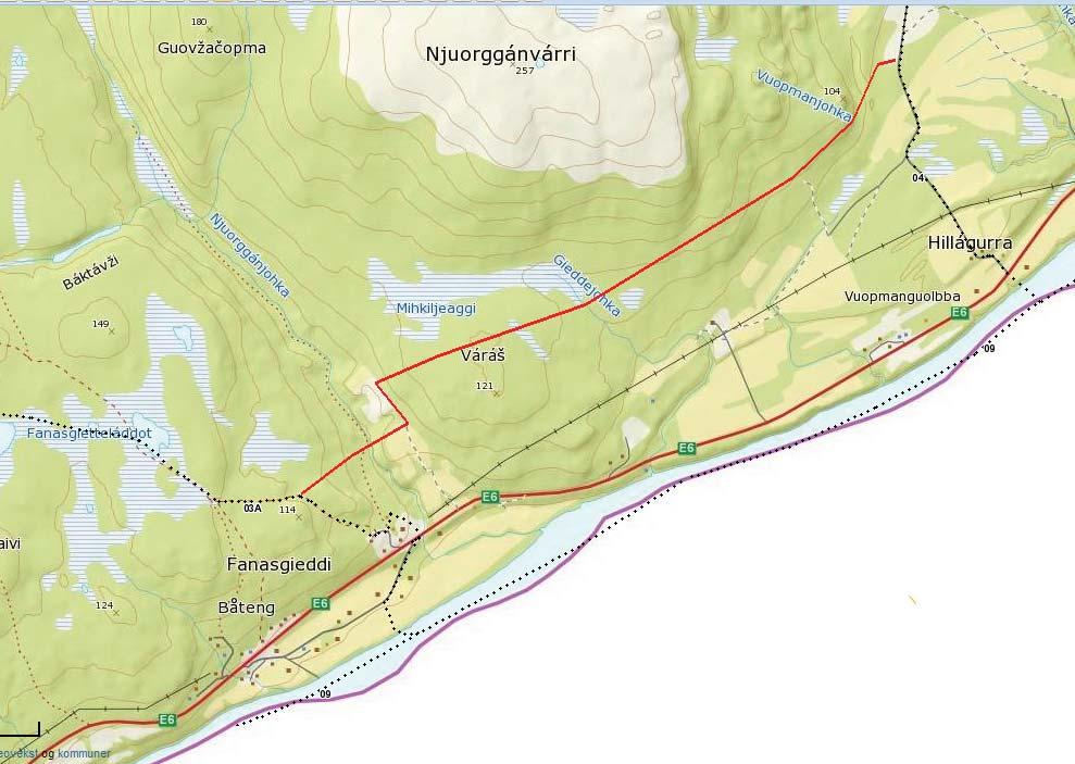 Forslag til ny løypeforbindelse Hillagurra-Båteng. Økning i antall løypekilometer: ca. 4 km.