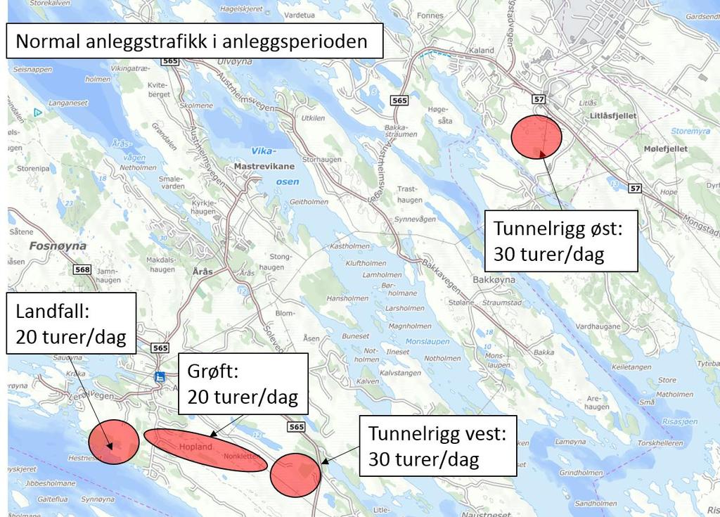 Figur 2 Anleggsområder som genererer trafikk