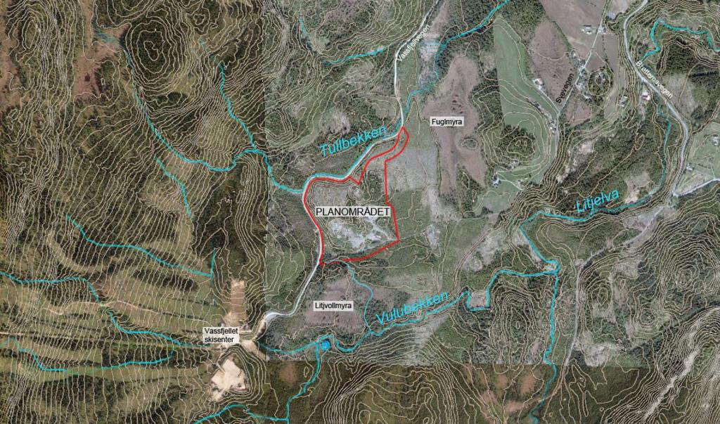 Detaljreguleringsplan for Furuhaugen masseuttak 4.3.1. Vannmiljø Nord for planområdet, langs med Fv.925 går Tullbekken. Vullubekken, som går videre til Litjelva og Nidelva, ligger ca.