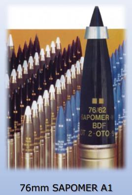 Ammunisjon i Norge HE-SAPOMER HE-SAPOMER er en sjømåls granat med semi-armour piersing egenskaper og ekstra kruttladning i hylsa for å øke maksavstanden til 20000 meter.