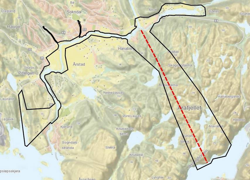 5.6 Alternativ E Elvetunnel oppstrøms bebyggelsen Alternativ E er etablering av elvetunnel på ca. 2,9 km oppstrøms bebyggelsen i Hauge.