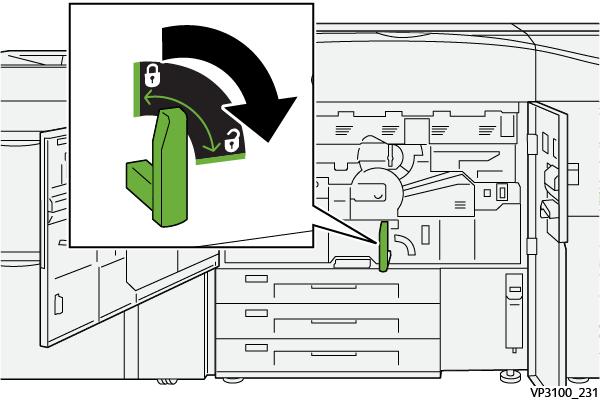 5 Løse problemer Papirstopp Avklare papirstopp i område 2 VIKTIG Sørg for at trykkpressen har stoppet før du åpner noen av dørene eller dekslene.