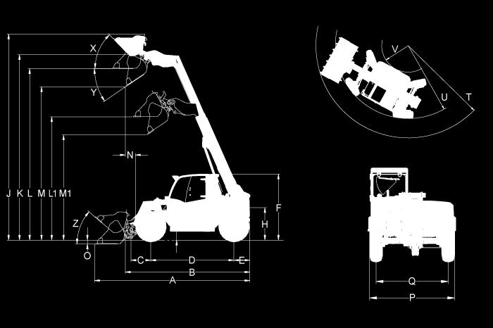 T4512 Teleskoplastere Dimensjoner Liten motor A Total lengde 3.879 mm B Totallengde (uten skuffe) 2.