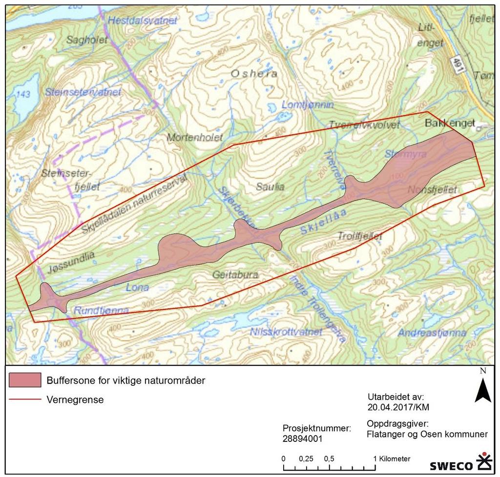 buffersone rundt de registrerte lokalitetene med tanke på endret lys- og vindpåvirkning på 50-100 meter. I tillegg bør buffersonen tilpasses lokale forhold, med tanke på topografi og vindretning.