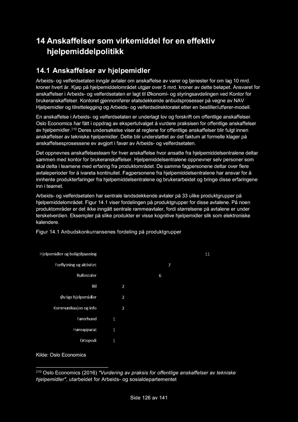 14 Anskaffelser som virkemiddel for en effektiv hjelpemiddelpolitikk 14.1 Anskaffelser av hjelpemidler Arbeids- og velferdsetaten inngår avtaler om anskaffelse av varer og tjenester for om lag 10 mrd.