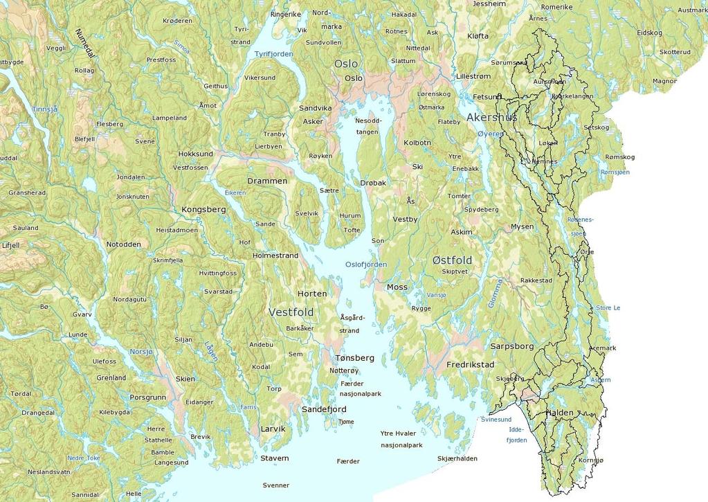 1 Innledning Haldenvassdraget ligger i sør-øst Norge og drenerer ut i Iddefjorden ved Halden (Figur 1). Vassdraget har en total lengde på 149 km og et samlet nedbørfelt på 1588 km 2.