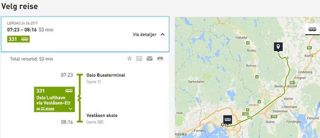 Offentlig transport: Buss 331 fra Oslo bussterminal 07:23 stopper ved Veståsen skole 08:16. Løypa: Løypa er kontrollmålt til 50,3 km.