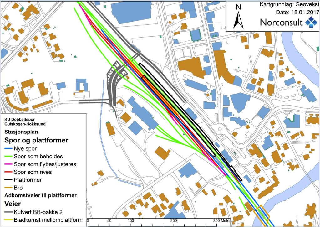 37 av 108 Figur 24: Illustrasjon av spor, plattformer, g/s-undergang og rampeadkomster på stasjon.