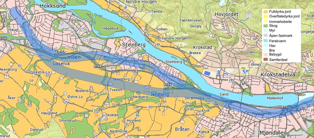 61 av 108 Figur 40: Korridorer på delstrekningen Mjøndalen. Illustrasjon: Norconsult.