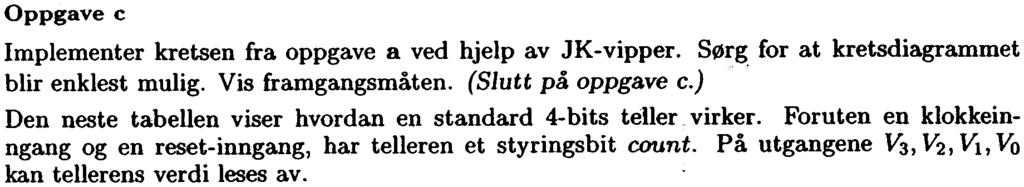 ppgave c Implementer kretsen fra ppgave a ved hjelp av JK-vipper. Sørg. fr at kretsdiagrammet blir enklest mulig. Vis framgangsmåten. (Slutt på ppgave c.