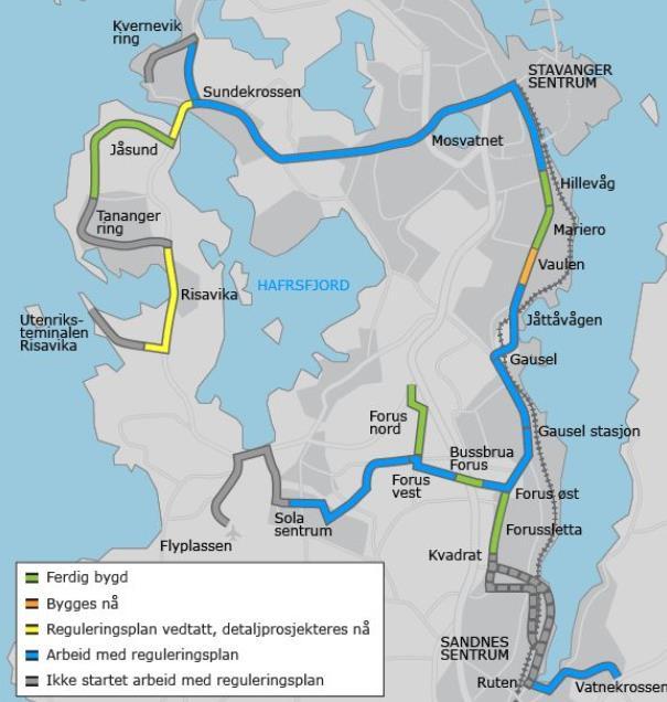 Eksempel på Bussveien i Stavanger 50 km.